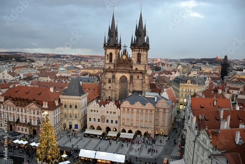 Architecture from Prague in Christmas and cloudy sky