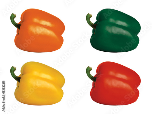 pepper set yellow orange red green isolated background