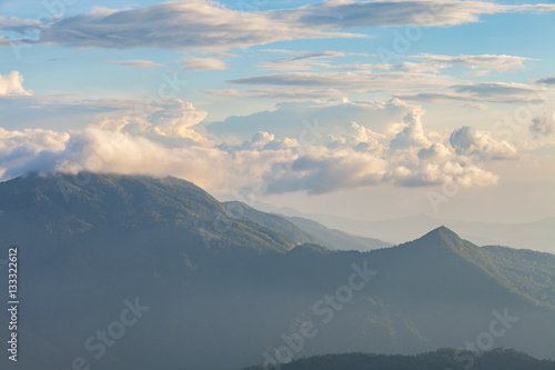 Mountain valley during sunrise. Natural winter landscape © Nattawat