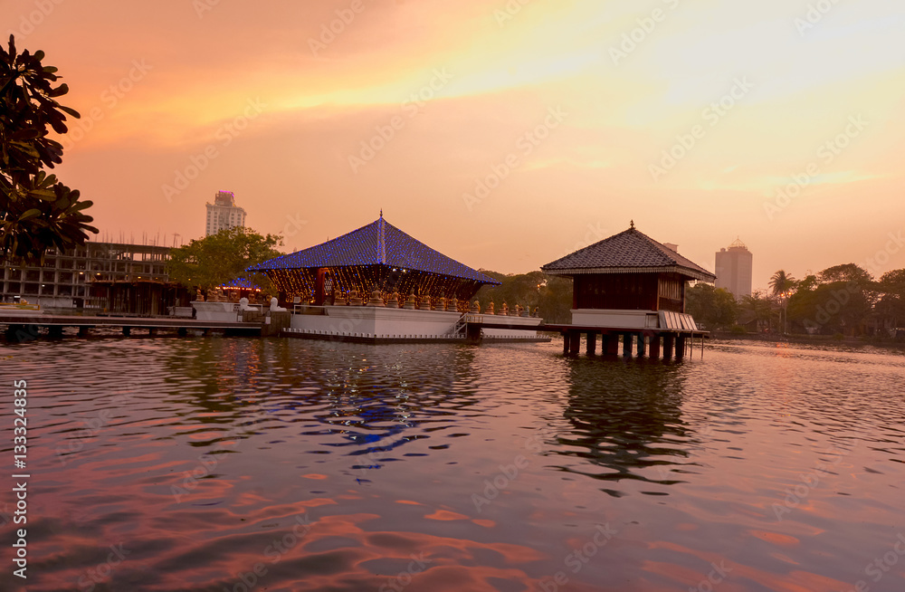 Colombo Beira Lake, Skyline And Modern Skyscrapers.  Beira Lake Is A Large Lake In The Heart Of The City Of Colombo That Surrounded By Many Large Businesses In The City