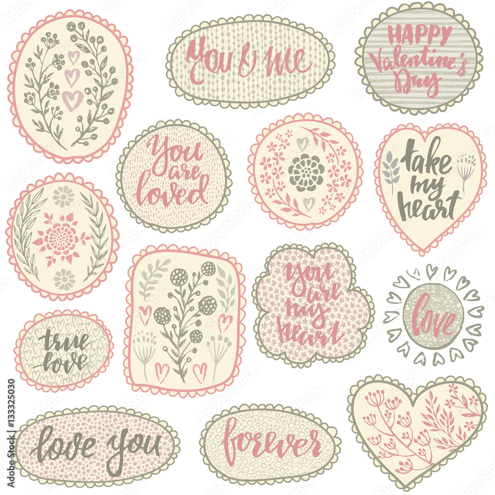 Vector pattern collection in retro style with hand drawn flowers and branches Vector pattern collection in retro style with hand drawn flowers and branches