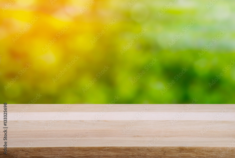 Empty wooden table and landscape background of forest lake and sky with sunshine. Empty wooden table and landscape background of forest lake and sky with sunshine.