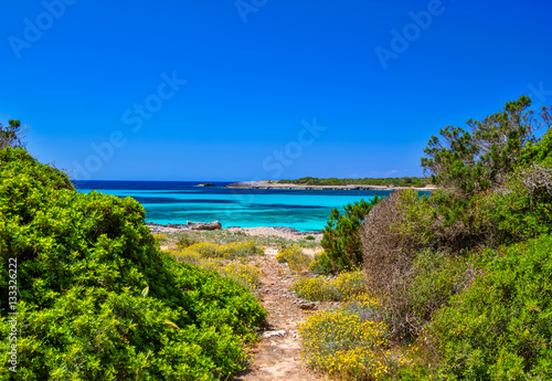 Footpath along the sea at the south coast of Menorca island, Spa