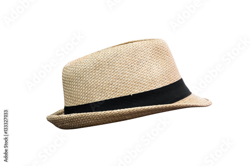Woven fedora hat isolated on white background with clipping path photo