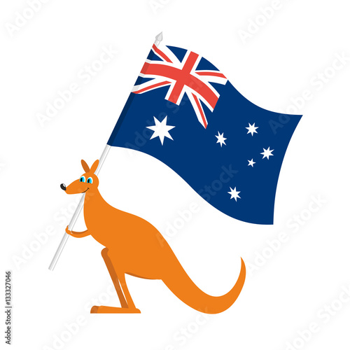 Australia Day emblem holiday. Kangaroos and Australian flag. Log
