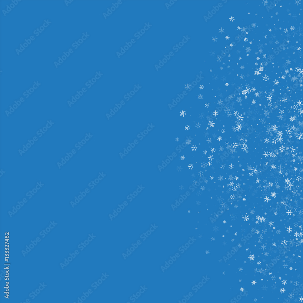 Beautiful snowfall. Right semicircle on blue background. Vector illustration. Beautiful snowfall. Right semicircle on blue background. Vector illustration.