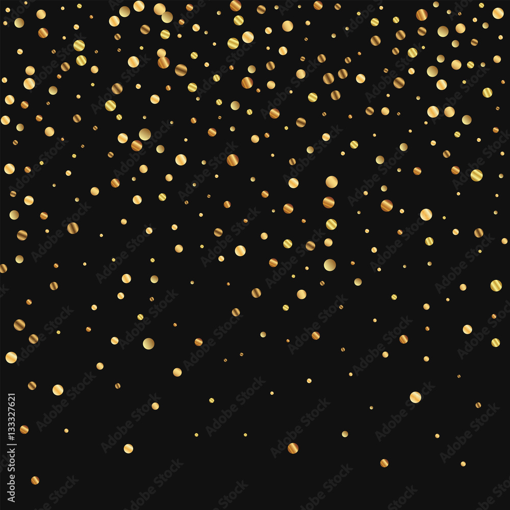 Sparse gold confetti. Top gradient on black background. Vector illustration.