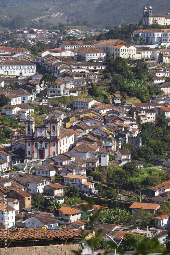 View of the unesco world heritage city of Ouro Preto in Minas Ge