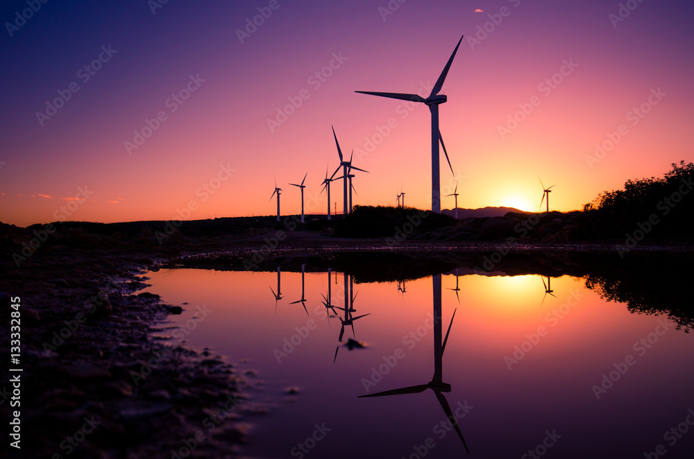 Wind turbines at a wind farm, Crete, Greece