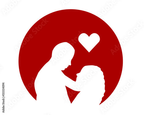 Sweet couple in a red circle with a heart