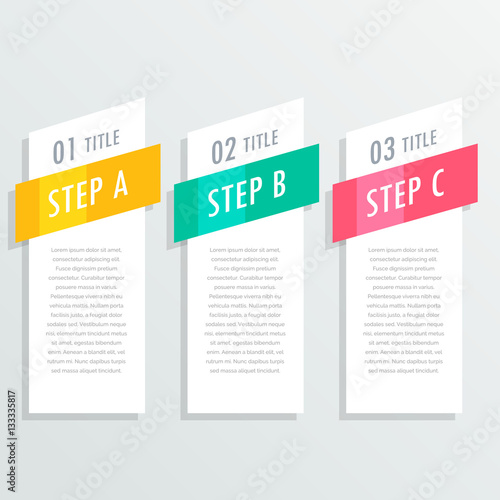 three steps vertical white banners
