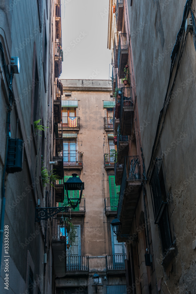 small alley at barcelona with darken colors small alley at barcelona with darken colors