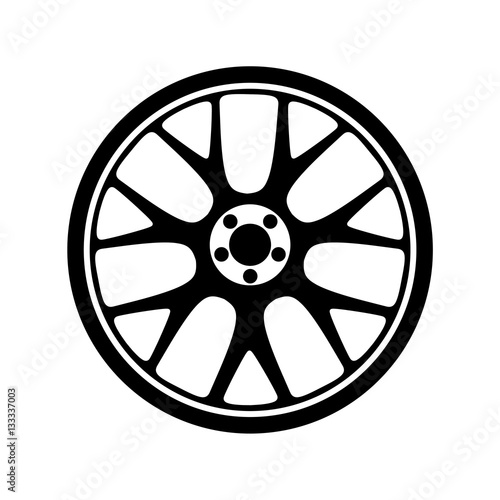 Wheel, tyre and tire icon. Round shaped rubber automobile or car, speed vehicle. Great for garage and machine shop, automotive and brake theme