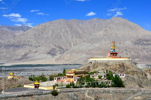 View from Diskit Monastery hill in the Nubra Valley of Ladakh, India. 