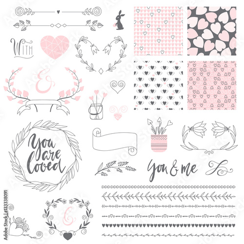 Сollection with hand drawn romantic elements.