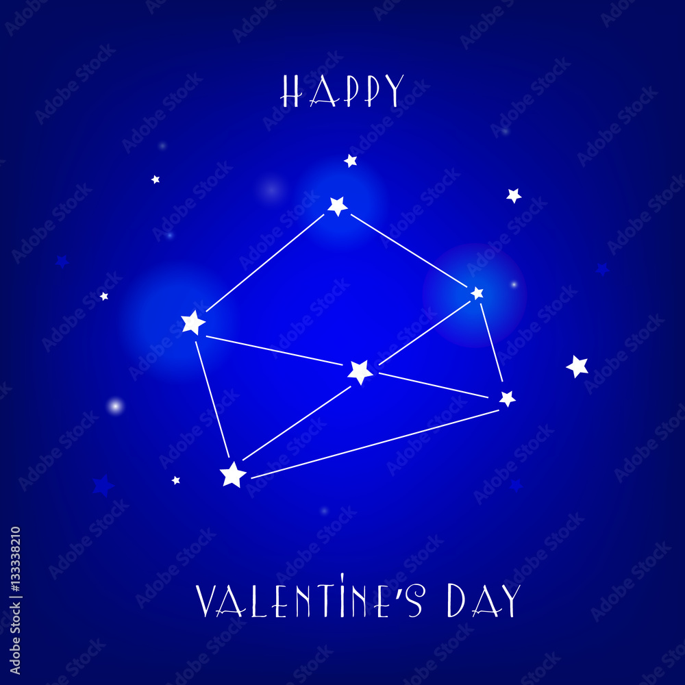 Fototapeta premium Greeting card Happy Valentine's Day with star and constellation. Vector
