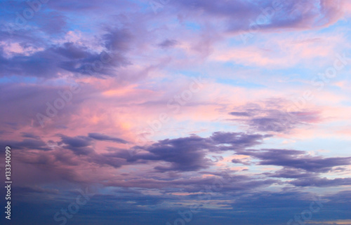 Canvas Print Early morning spring summer pink and blue cloudy sky