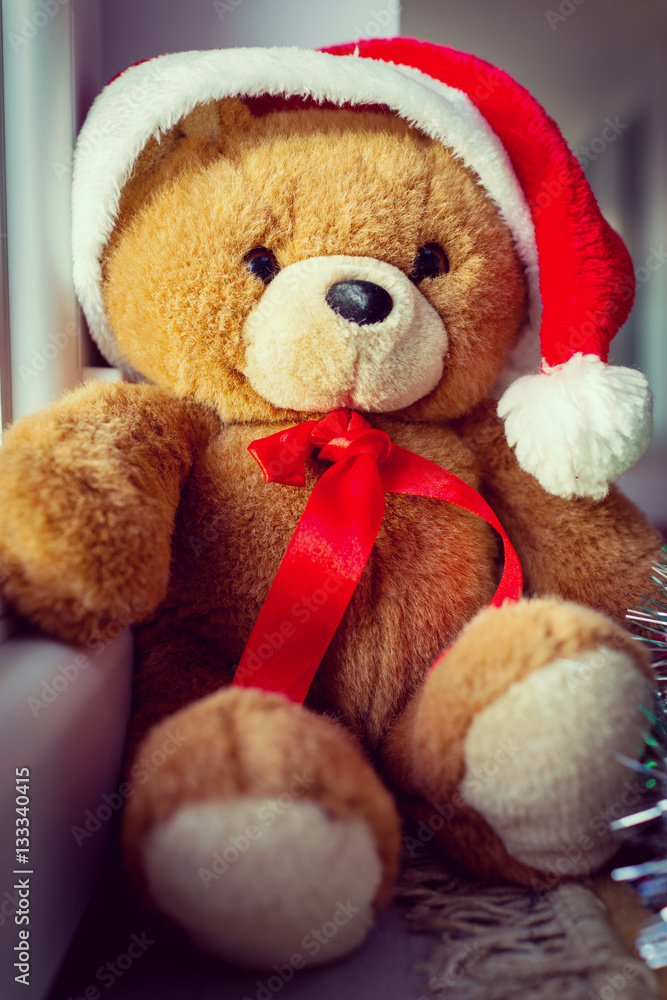 Santa Teddy Bear at home waiting for Christmas