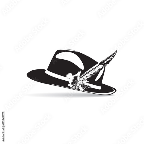Vector illustration of black and white hunting hat with feather