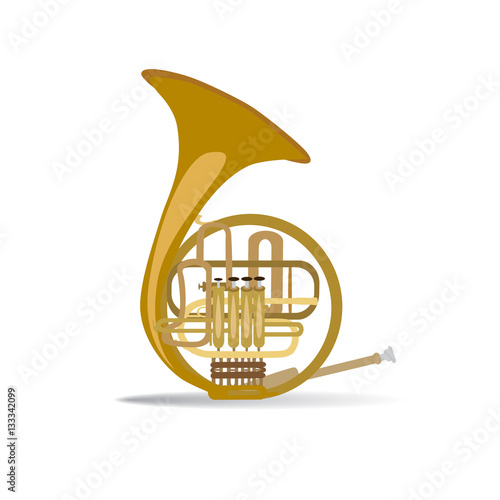 Vector illustration of french horn, flat style design.