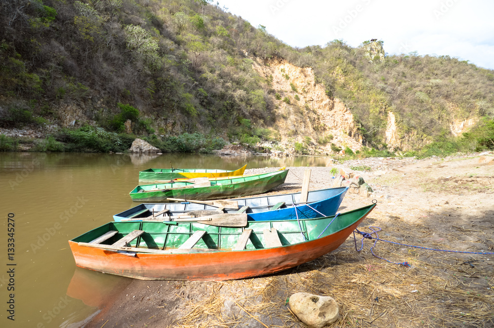 Coroful boats in Somoto Canyons, treasure of the Northern highlands of Nicaragua. Central America