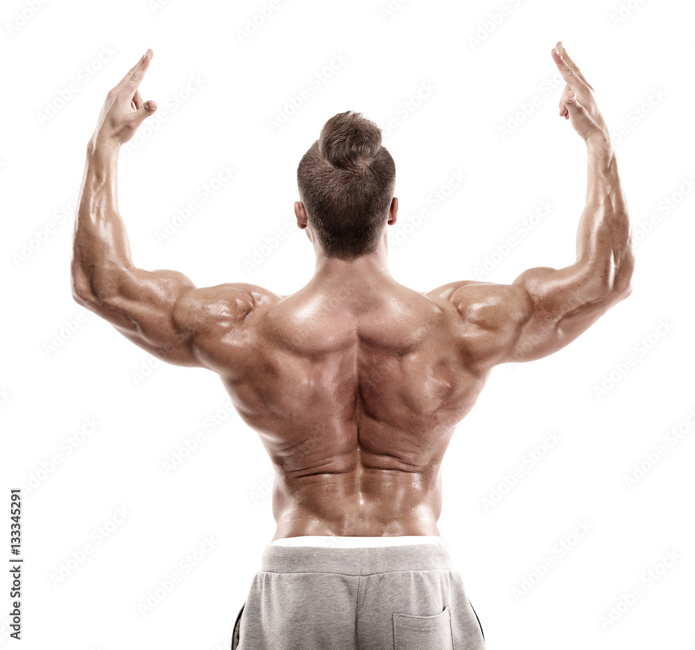 Strong Athletic Man Fitness Model posing back muscles, triceps, Strong Athletic Man Fitness Model posing back muscles, triceps,