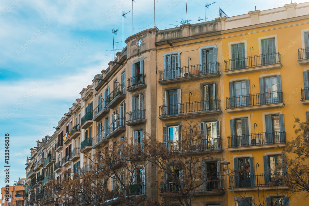 beautiful residential buildings at barcelona on a sunny day