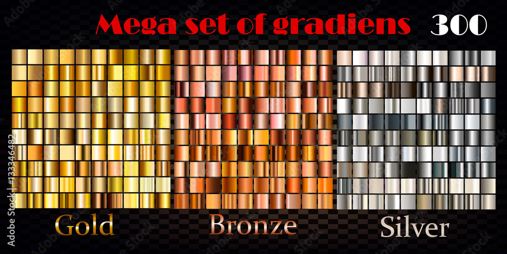 Gold, bronze and silver gradients. Huge vector collection - obrazy, fototapety, plakaty 
