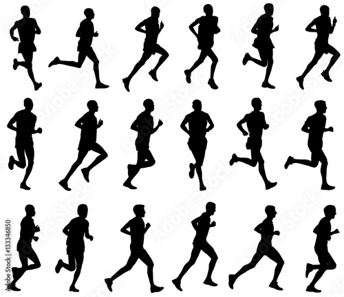 18 marathon runners silhouettes - vector