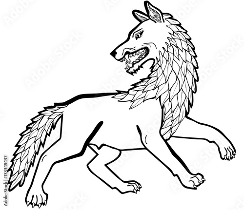 Bilde på lerret Vector illustration of dire wolf black and white