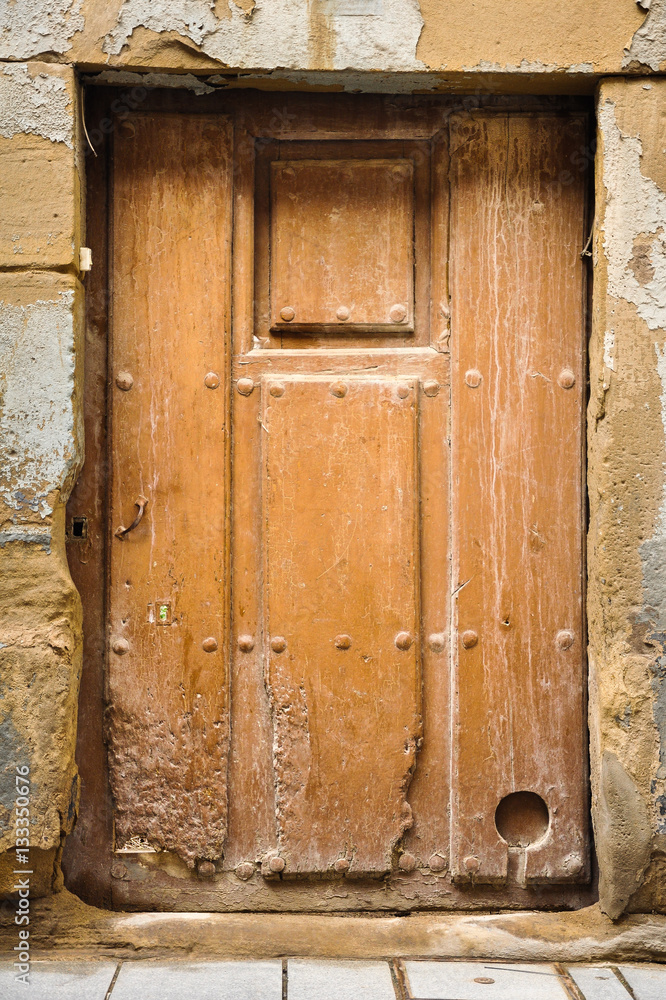 Village door with catflap, Santo Domingo de la Calzada, La Rioja, Spain