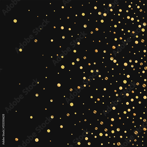 Sparse gold confetti. Right gradient on black background. Vector illustration.