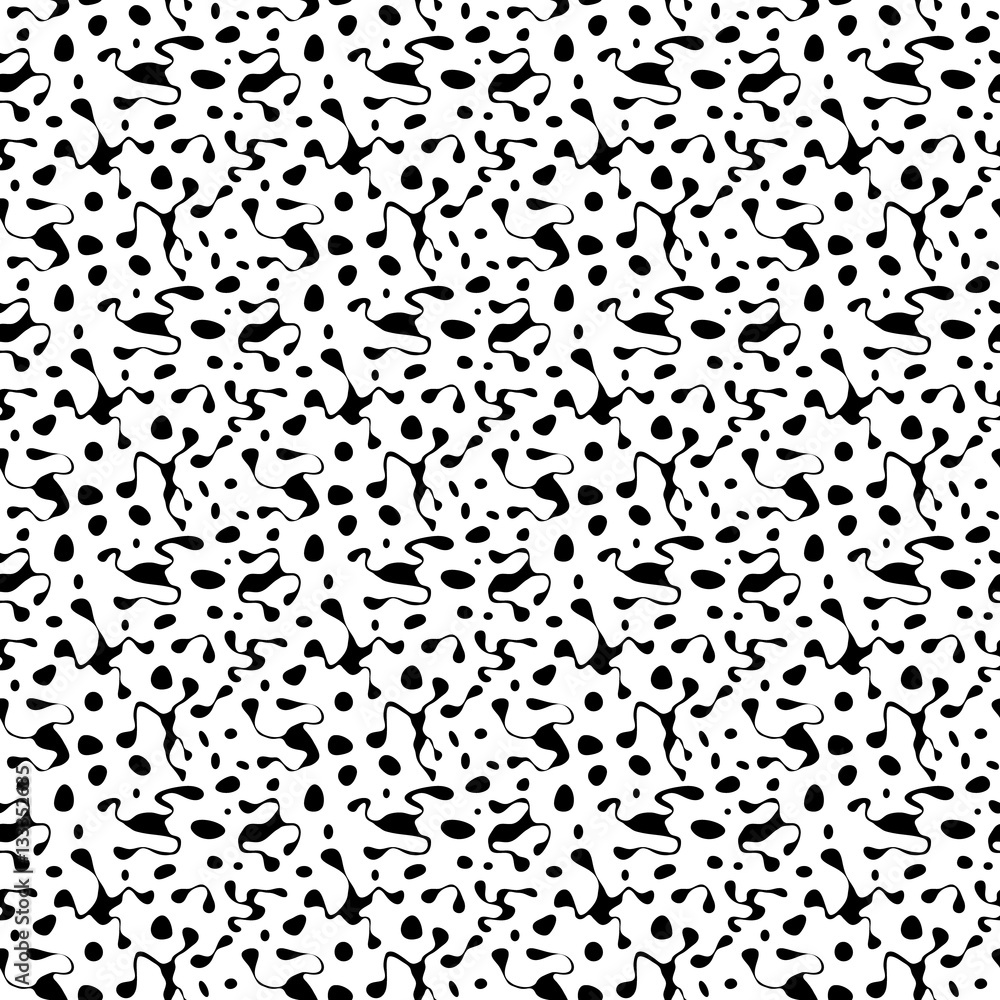 Seamless white pattern with scattered black blots and circles in different sizes as a background - Eps10 vector graphics and illustration