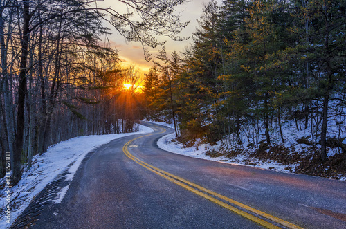 Winding road, scenic sunset, Kentucky backroads © aheflin