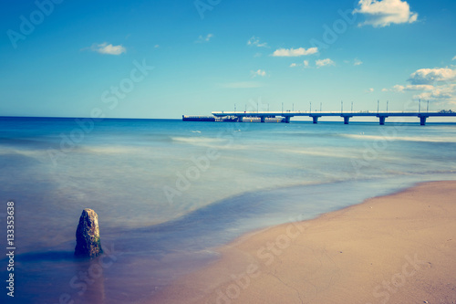 Concrete pier in Kolobrzeg, long exposure shot