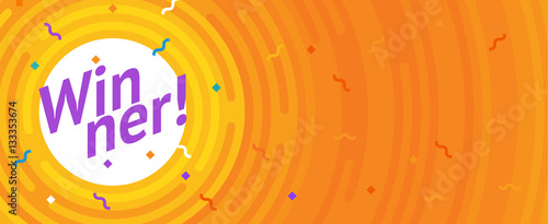 Flat vector winner illustration. Victory header with lines, rounded corners. Hipster winning card. Success design. Vector conquest illustration. The first place