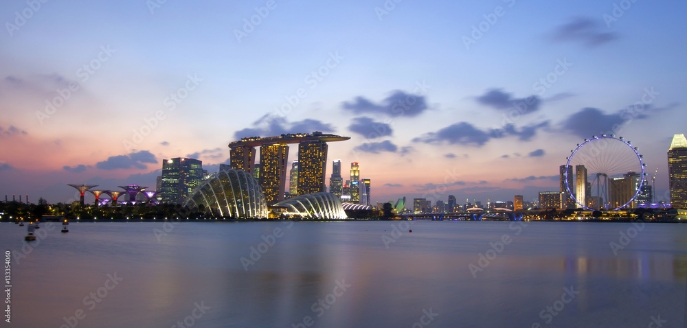 Singapore city skyline at night panorama