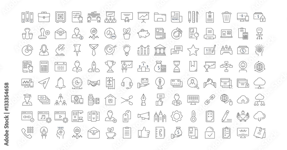 Set Vector Flat Line Icons Office and Business Set Vector Flat Line Icons Office and Business