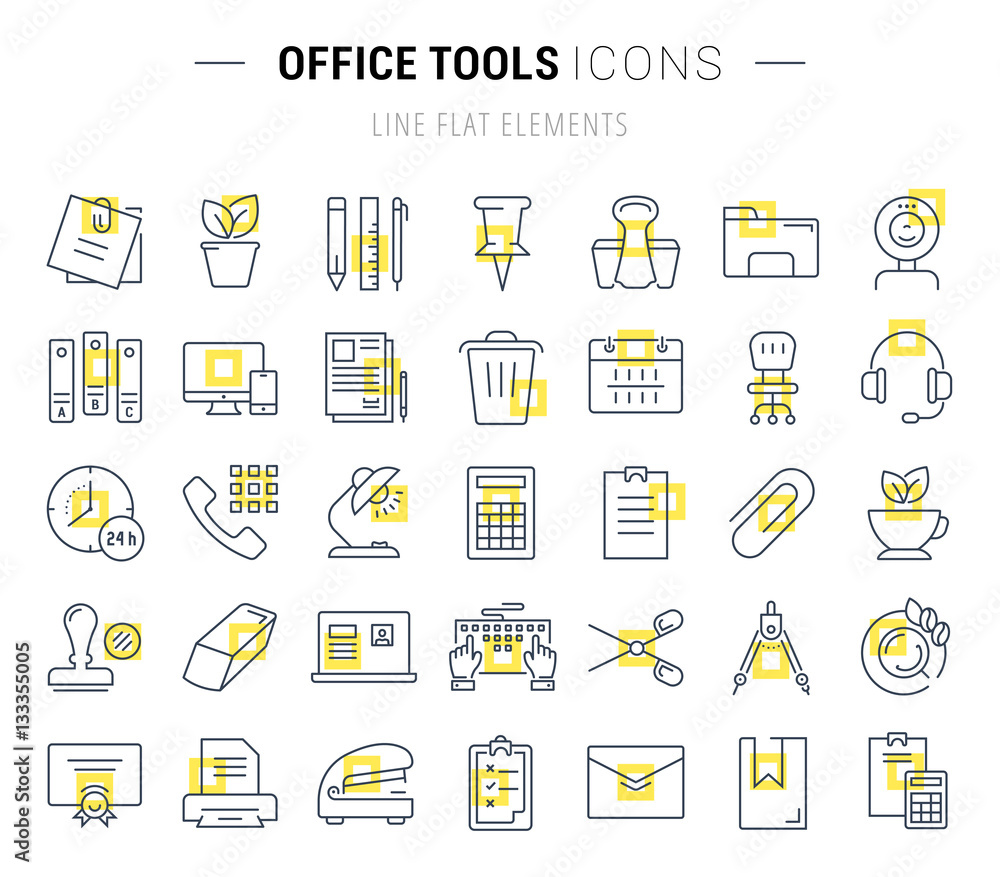 Set Vector Flat Line Icons Office Tools Set Vector Flat Line Icons Office Tools