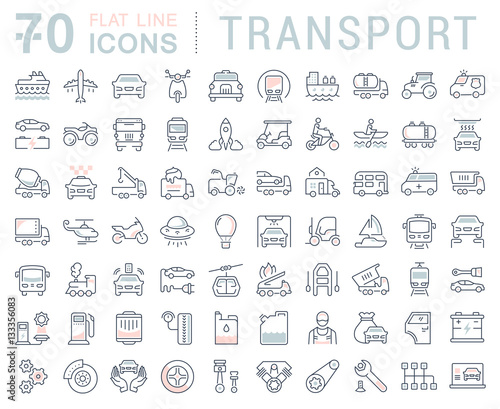 Set Vector Flat Line Icons Transport