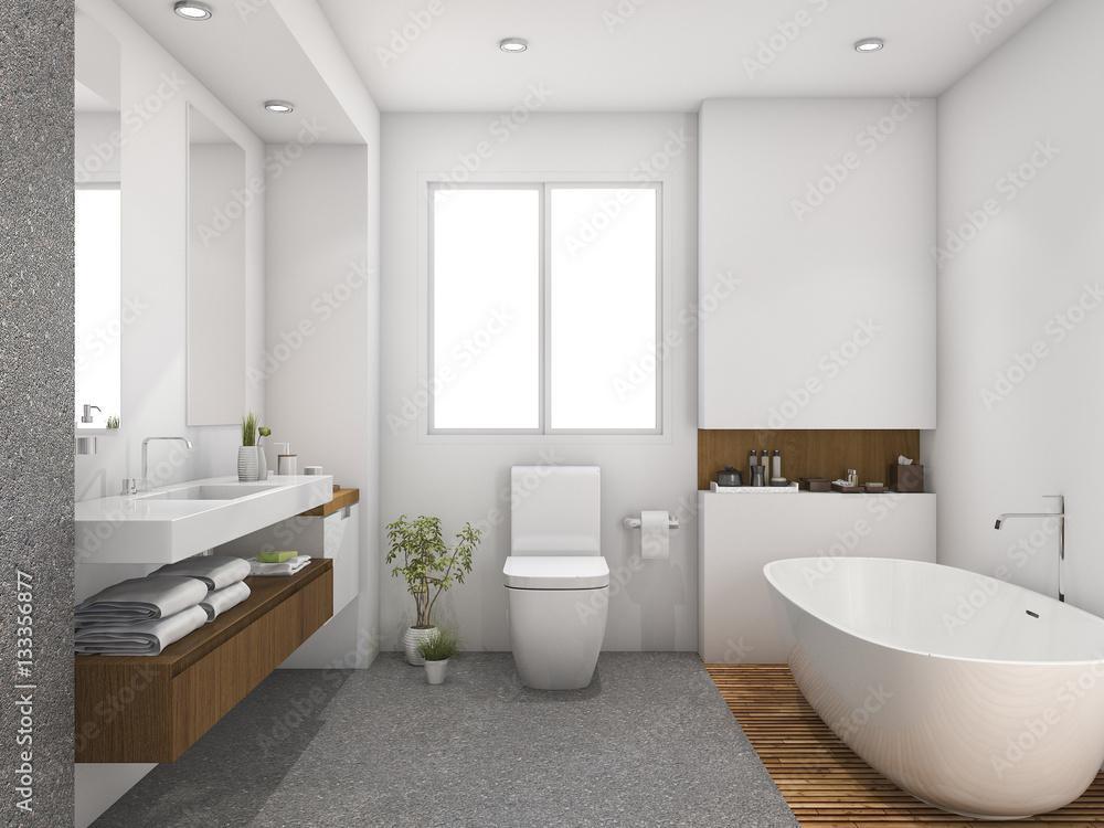 3d rendering wood and tile design bathroom near window 3d rendering wood and tile design bathroom near window