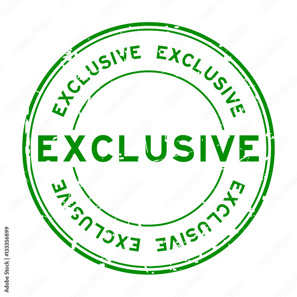 Grunge green exclusive round rubber seal stamp on white backgrou Grunge green exclusive round rubber seal stamp on white backgrou