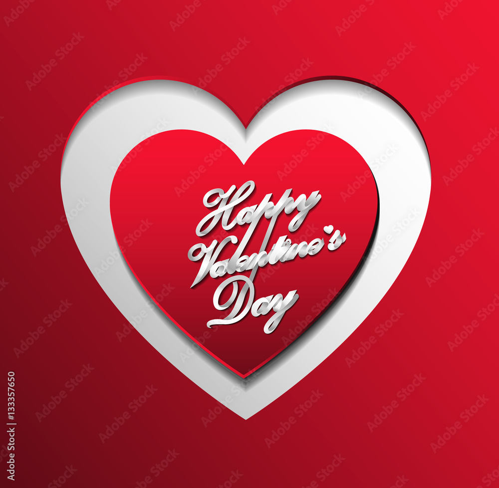 Happy Valentine's Day Design in ribbon style on paper cut art