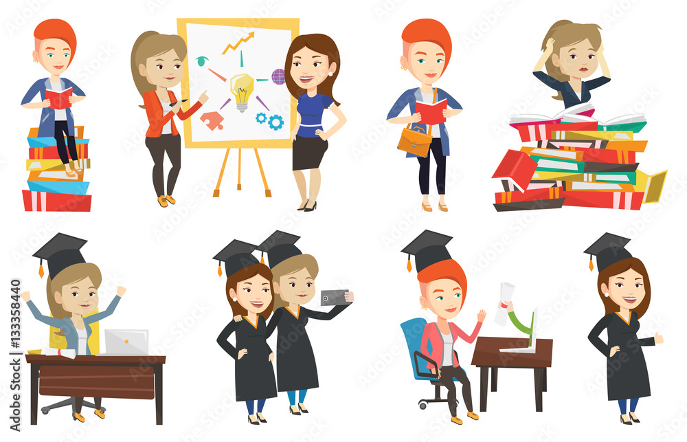 Vector set of student and teachers characters. Vector set of student and teachers characters.