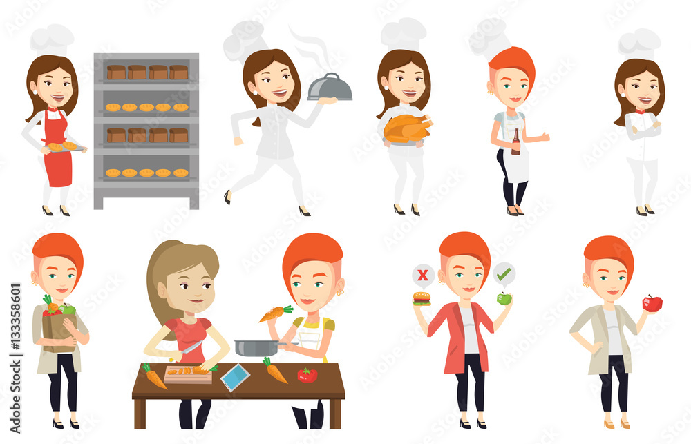 Vector set of people eating and drinking.