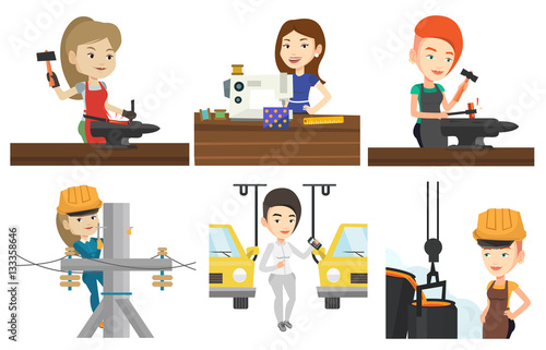 Vector set of industrial workers.