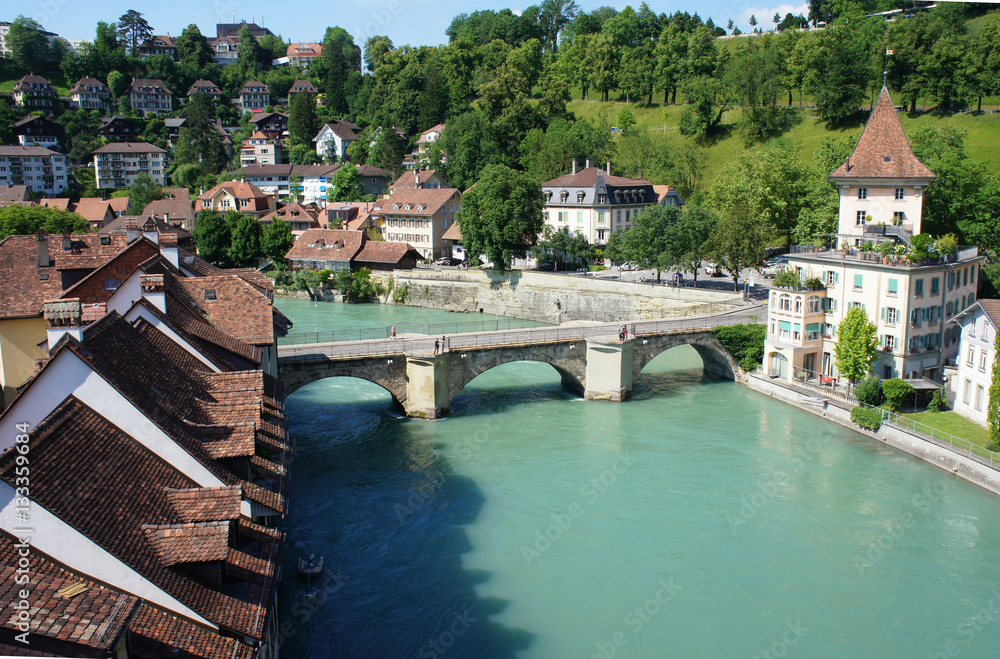 Cityscape of  Bern, Switzerland with river Aare and old city houses