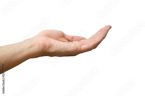 Close up empty person hand holding isolated on white background