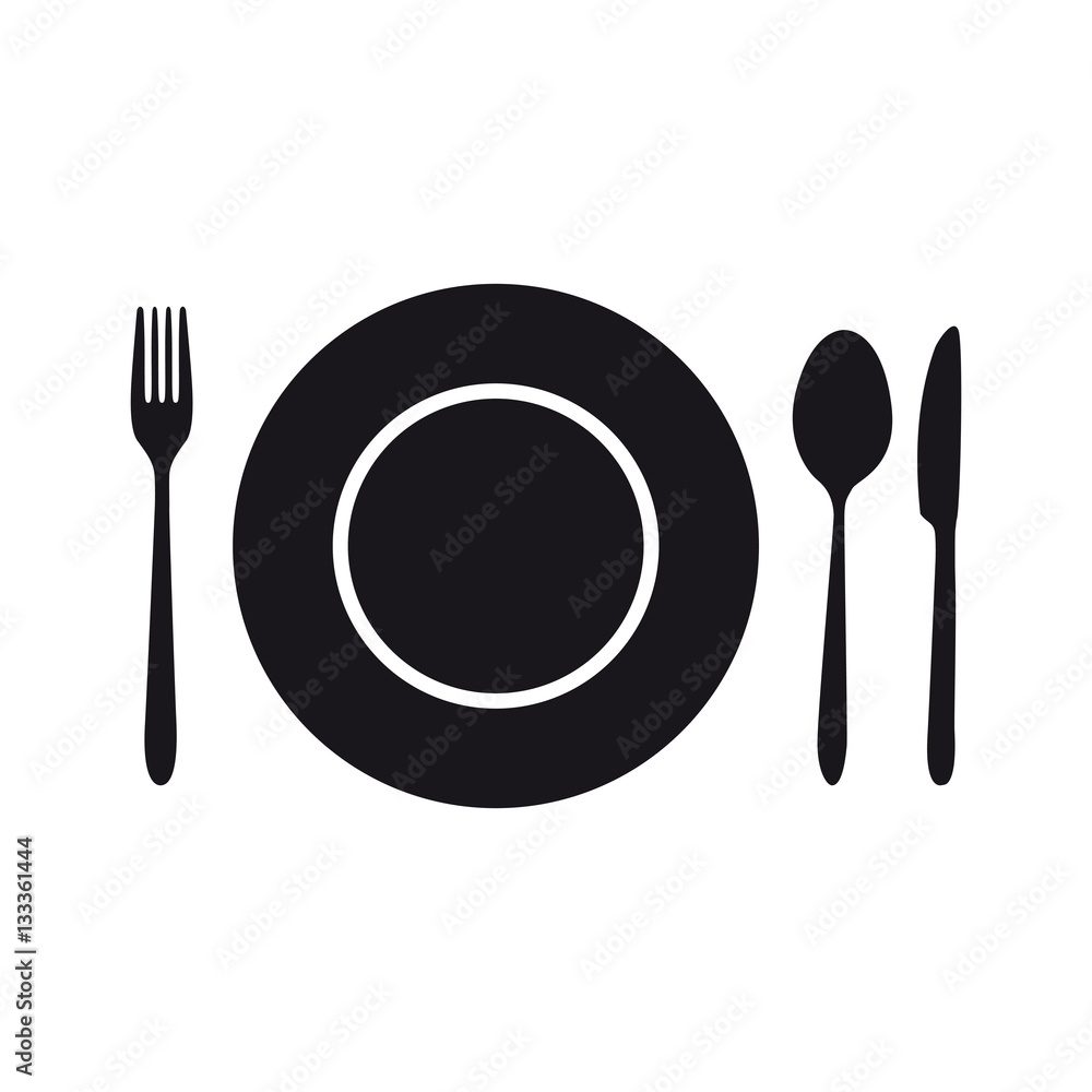 Cutlery. Food. Serving. Black silhouette. Icon. For your design Cutlery. Food. Serving. Black silhouette. Icon. For your design