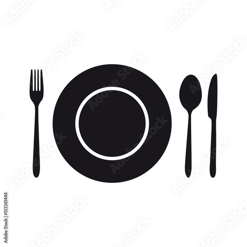 Cutlery. Food. Serving. Black silhouette. Icon. For your design